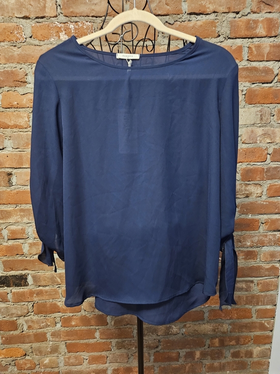 Pleione Tops - Elegant Pleione  Navy Long-Sleeve Blouse with Tie Cuffs NWT MSRP$116